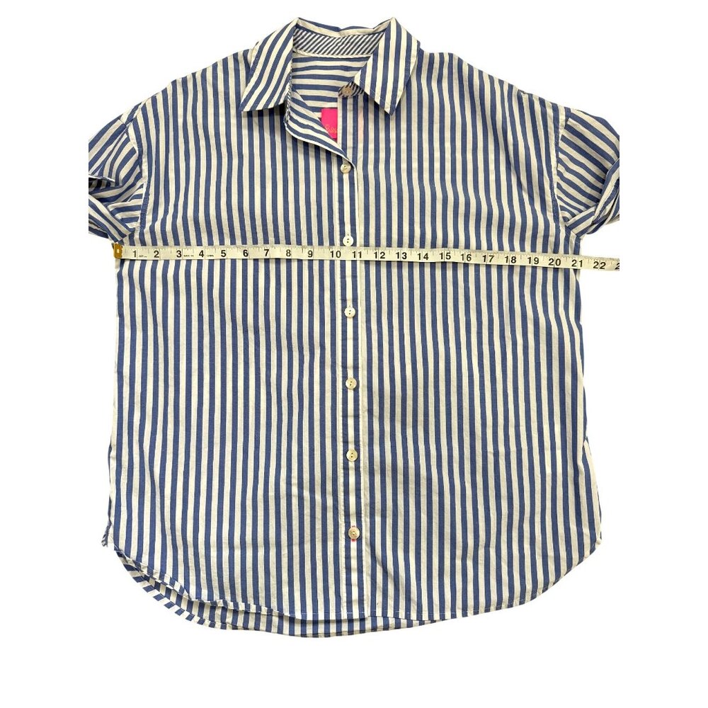 Lilly Pulitzer Womens XS Blue White Striped Top Button-Up Shirt With Tie Sleeves - Picture 4 of 7